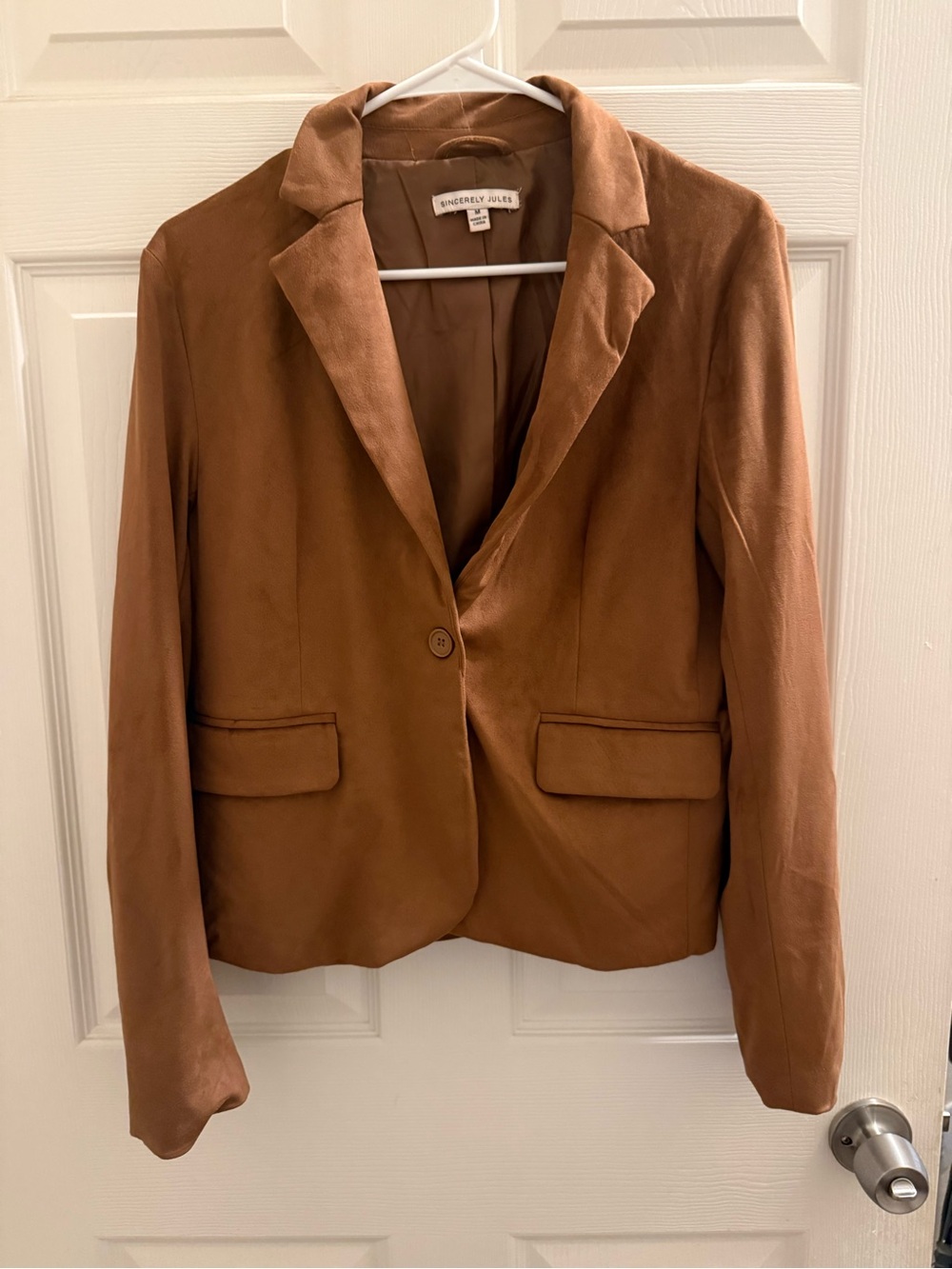 Sincerly Jules Tan Suede Single-Button Blazer